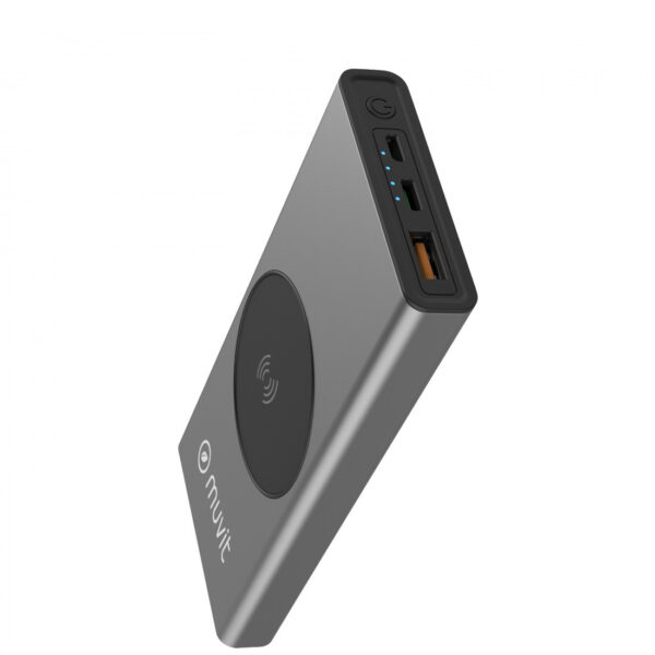 Power Bank Muvit 10000 mAh/10 W Inalámbrico+Salida USB A+Tipo C Metalica Gris