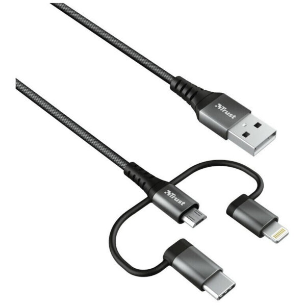 Cable Trust Keyla 3 en 1 USB-C, Lightning y Micro-USB a USB Negro 1 m
