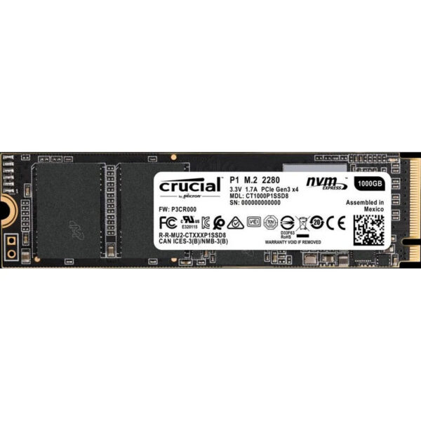 Disco Duro Crucial P1 SSD 1TB 3D NAND NVMe PCIe M.2 Usado