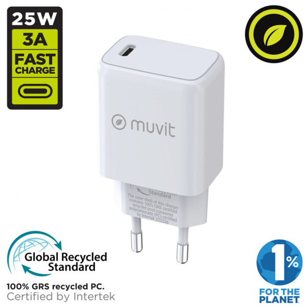 Cargador de Pared Muvit for Change Tipo C PD 25W blanco - Imagen 2