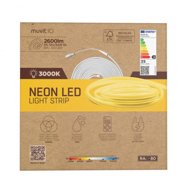 Muvit iO Tira LED NEON IP65 Blanco Cálido (3000W) 5m **Embalaje dañado, nuevo** - Imagen 7
