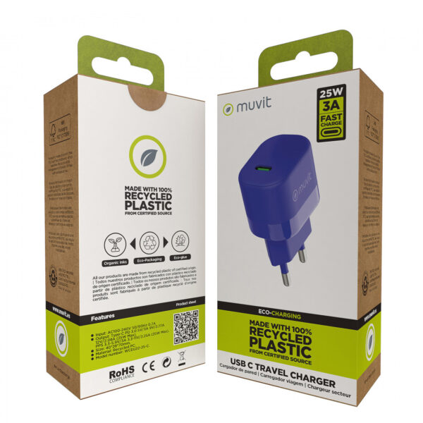 Cargador de Pared Muvit for Change Tipo C PD 25W Azul - Imagen 3