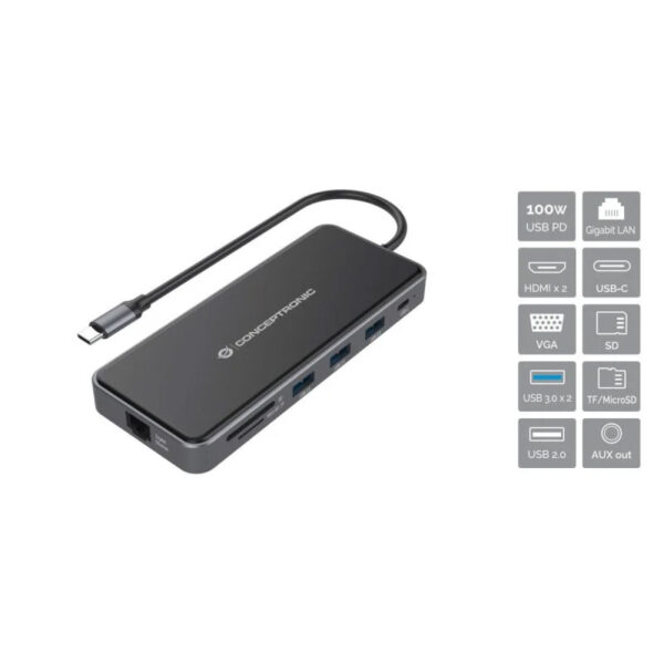 Conceptronic Docking 12 en 1 USB 3.2 Gen 100W  PD Usado *Sin embalaje original* - Imagen 3