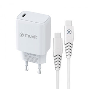 Pack Muvit for Change cargador pared Tipo C PD 25W+cable tipo C a Tipo C 1m