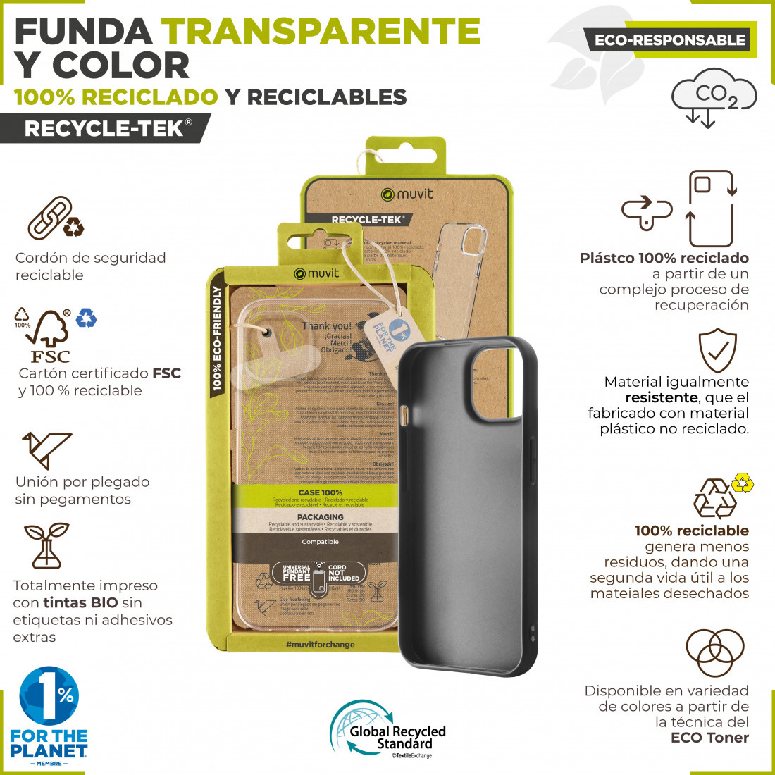 Funda Muvit for change para Apple iPhone 15 recycletek transparente - Imagen 4