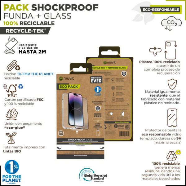 Pack Muvit for Change Apple iPhone 15 funda+protector pantalla vidrio templado - Imagen 3