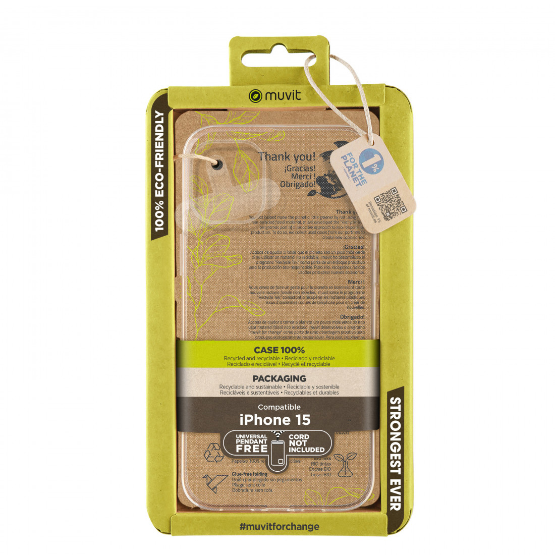 Funda Muvit for change para Apple iPhone 15 recycletek transparente - Imagen 5