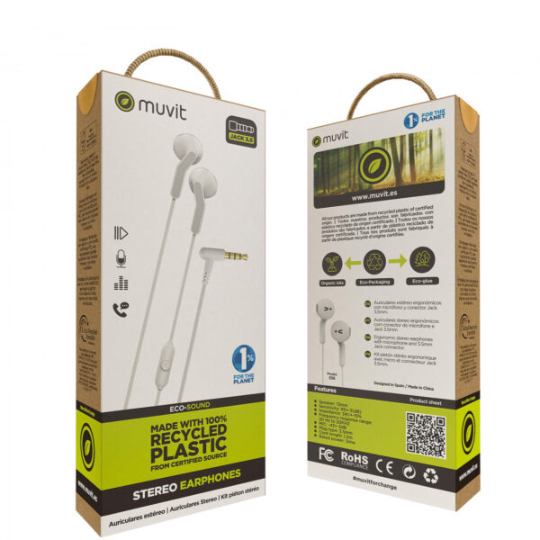 Auriculares estéreo Muvit for Change E56 3.5mm Blanco - Imagen 7