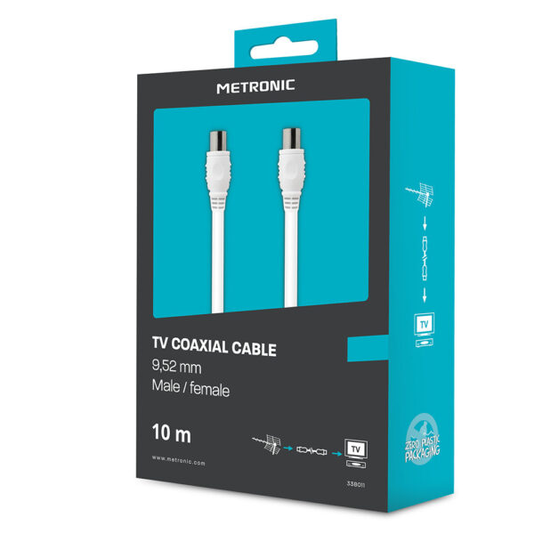 Cable coaxial de TV macho/hembra de 9,52 mm 10m blanco - Imagen 3