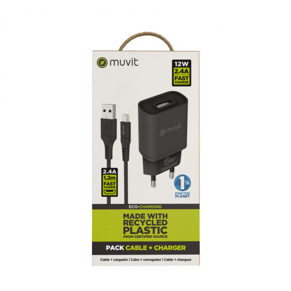 Pack Muvit for Change cargador pared USB 2.4A 12W+cable Micro USB 2.4A 1,2m - Imagen 4