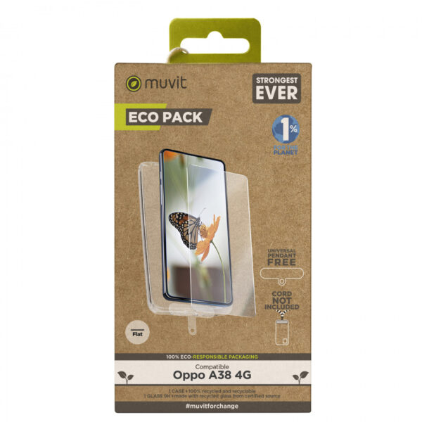 Pack Muvit for Change Oppo 38 4G funda+protector pantalla vidrio templado plano