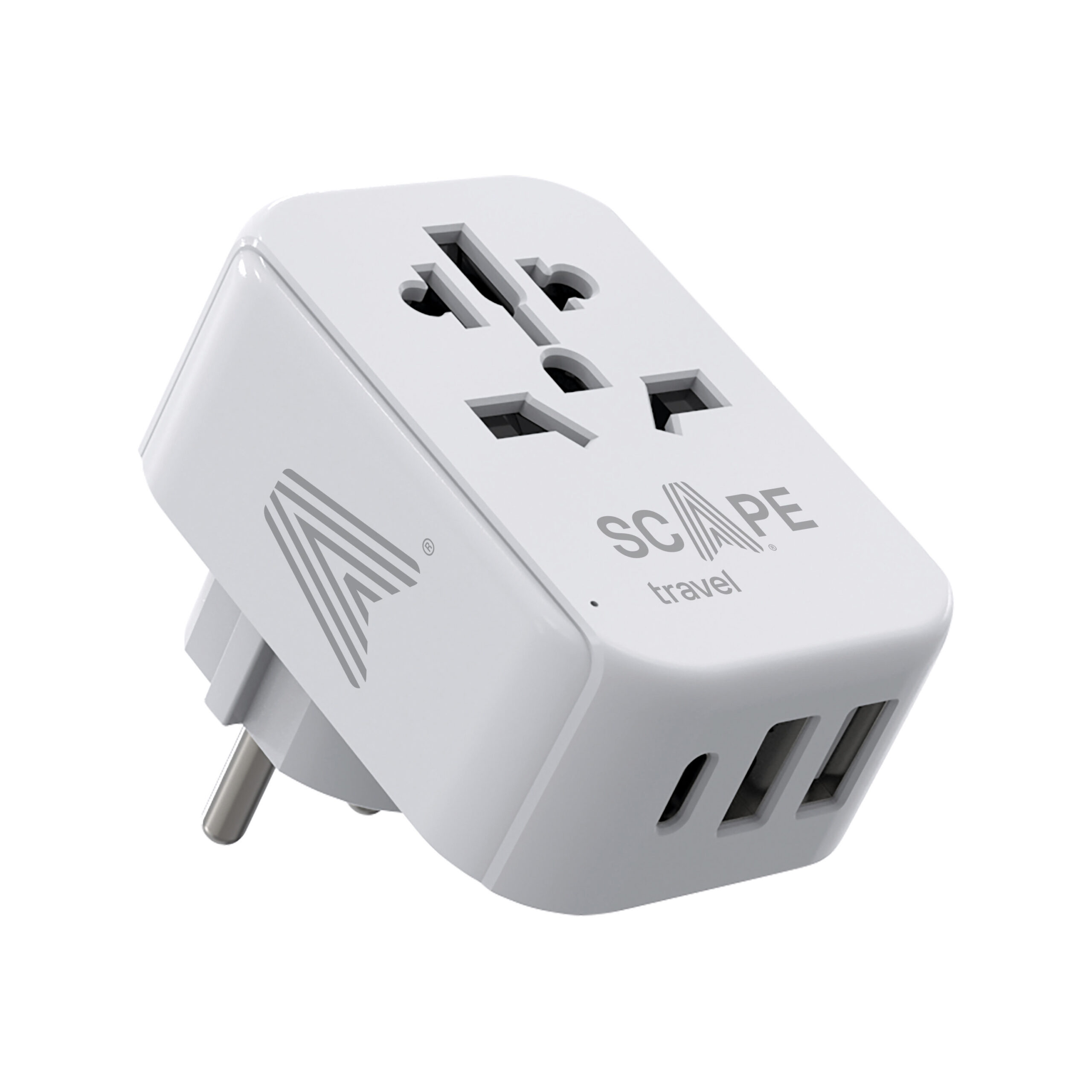 Scape Travel Adaptador de viaje Internacional a Schuko con 1 USB-C + 2 USB-A 15W