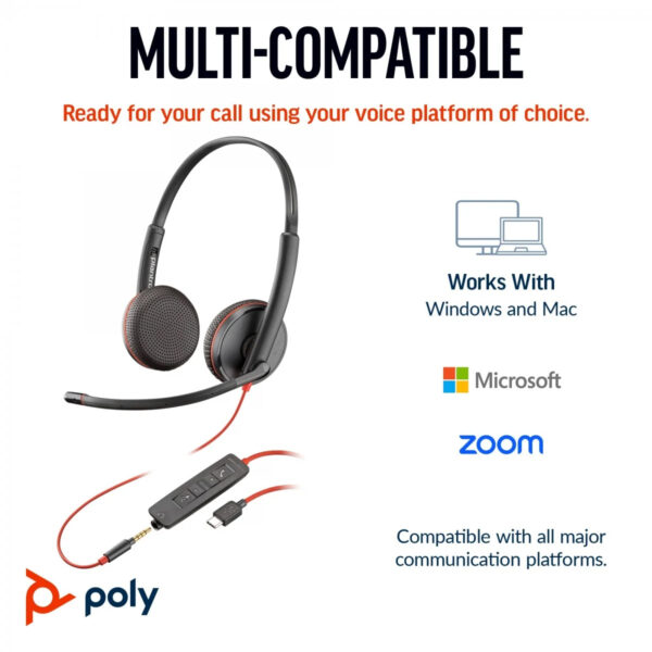 Auriculares estéreo Poly Blackwire 3225 + conector de 3,5 mm + adaptador USB-C/A - Imagen 3