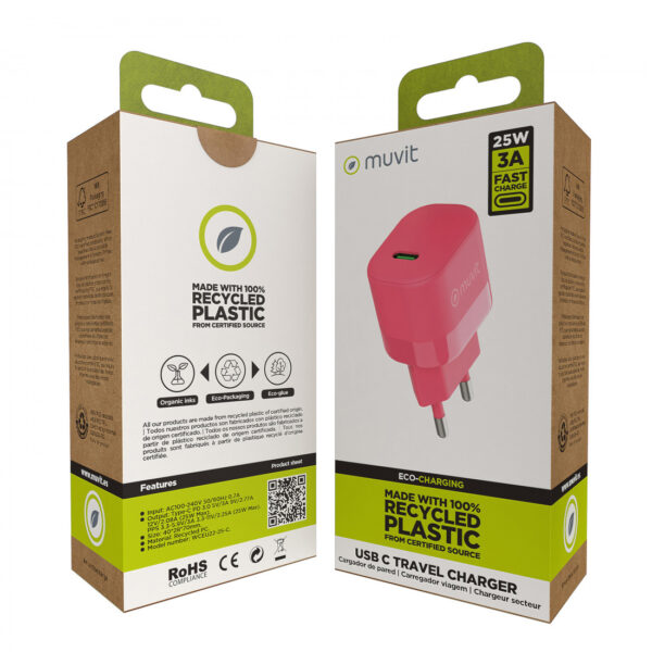 Cargador de Pared Muvit for Change Tipo C PD 25W Magenta - Imagen 3