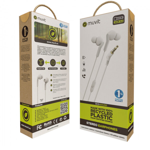 Auriculares estéreo Muvit for Change E57 3.5mm Blanco - Imagen 5