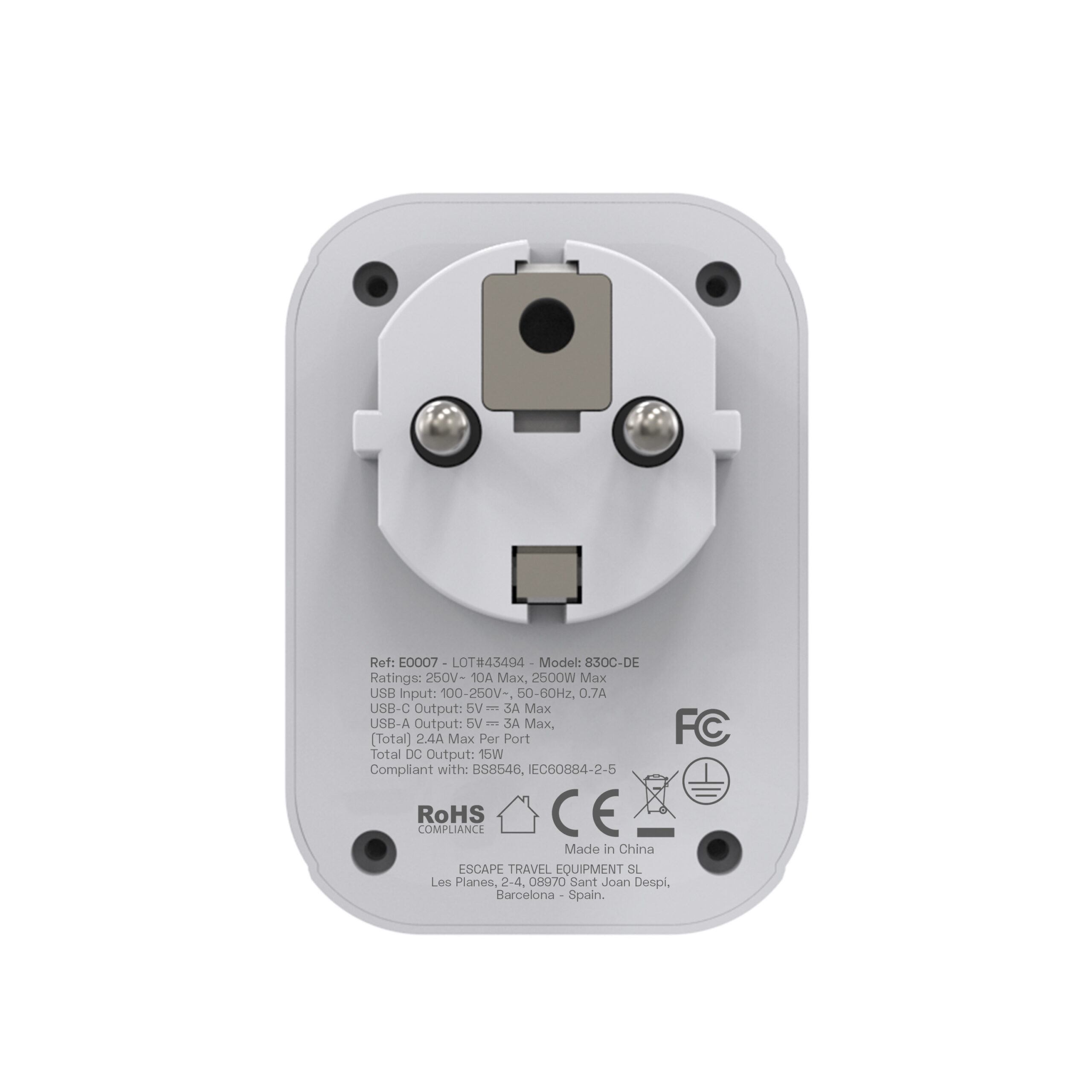 Scape Travel Adaptador de viaje Internacional a Schuko con 1 USB-C + 2 USB-A 15W - Imagen 4