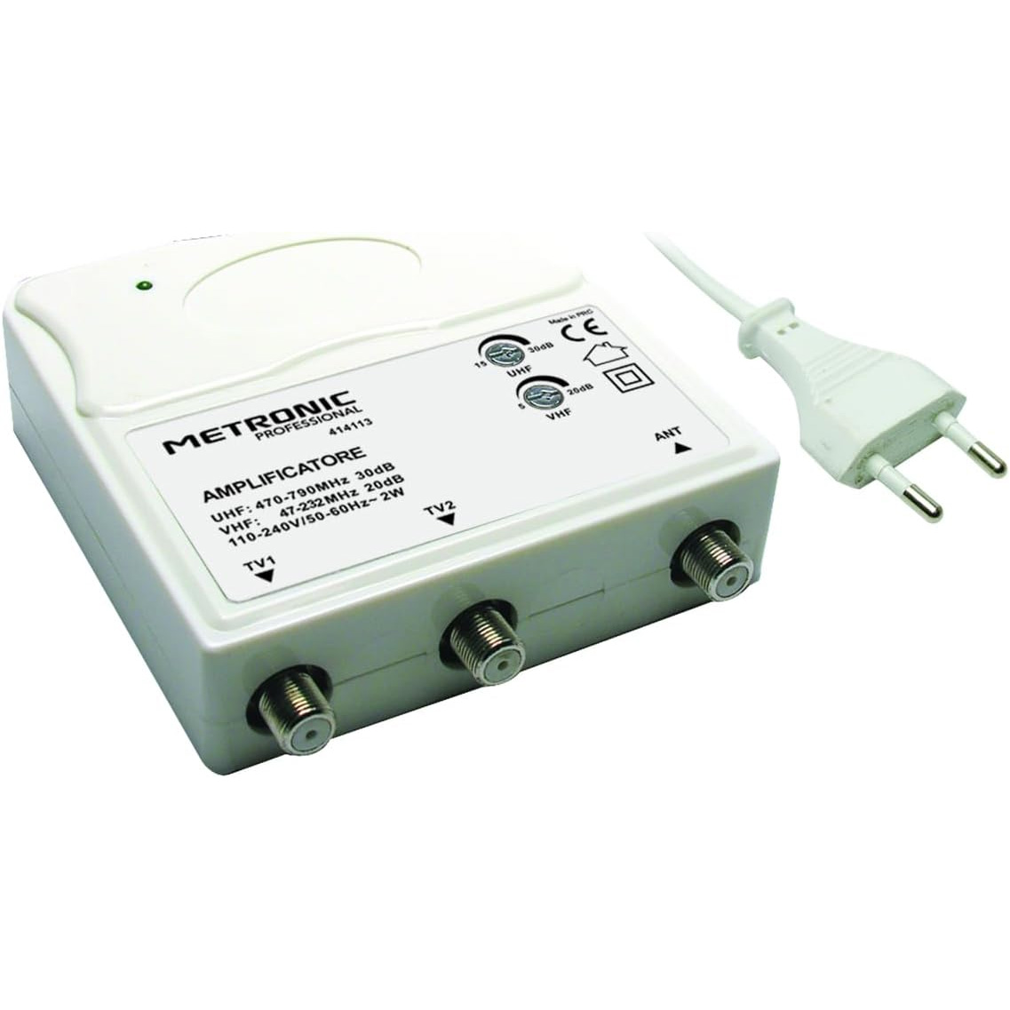 Amplificador Metronic 414113 VHF/UHF para TDT con Filtro LTE Compatible 5G