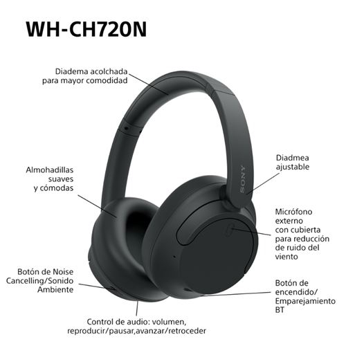 Auriculares inalámbricos Bluetooth Sony WH-CH720NB Cancelación ruido - Imagen 6