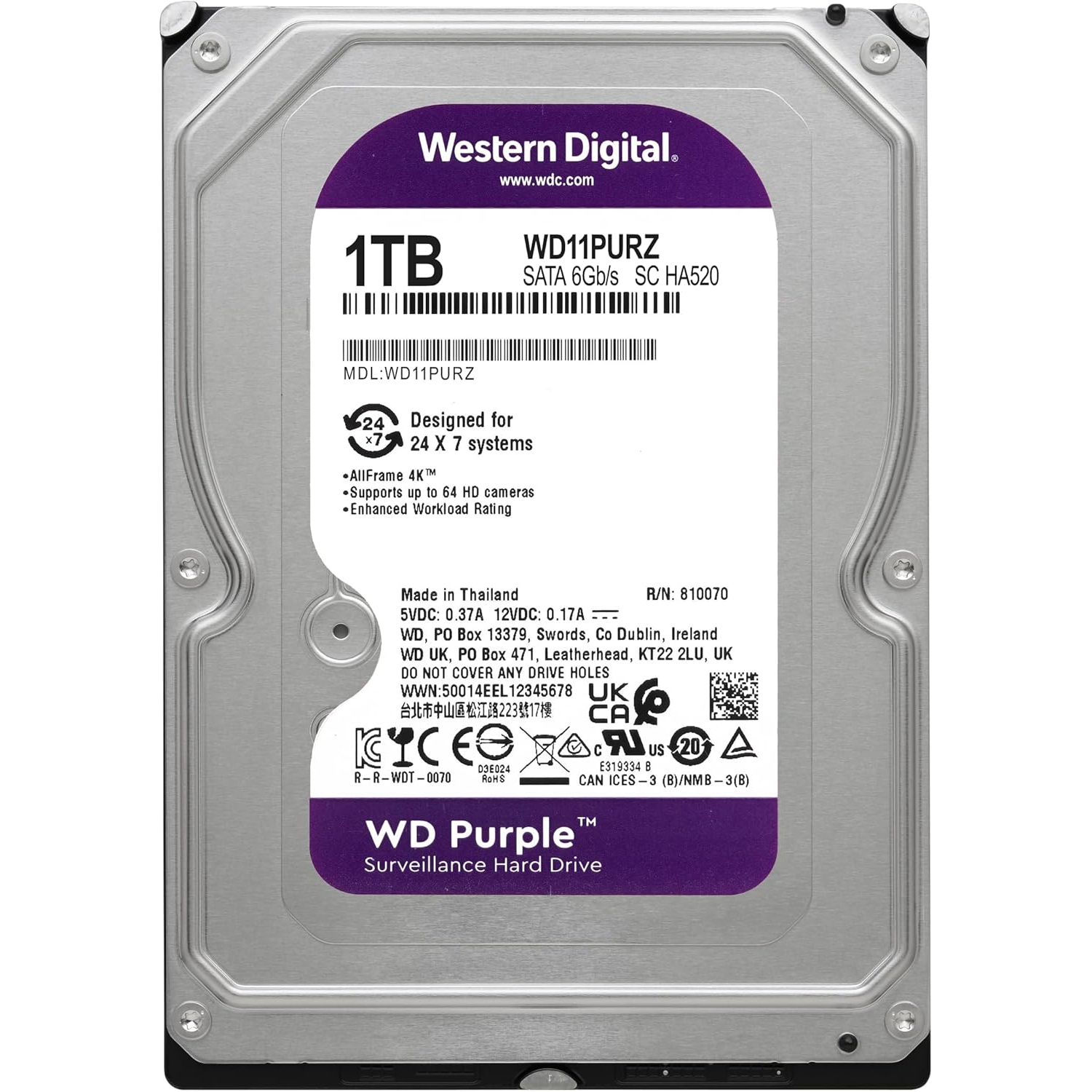 Disco Duro Western Digital Purple para vigilancia 1TB 3,5" 5400RPM SATA3 (NUEVA) - Imagen 2