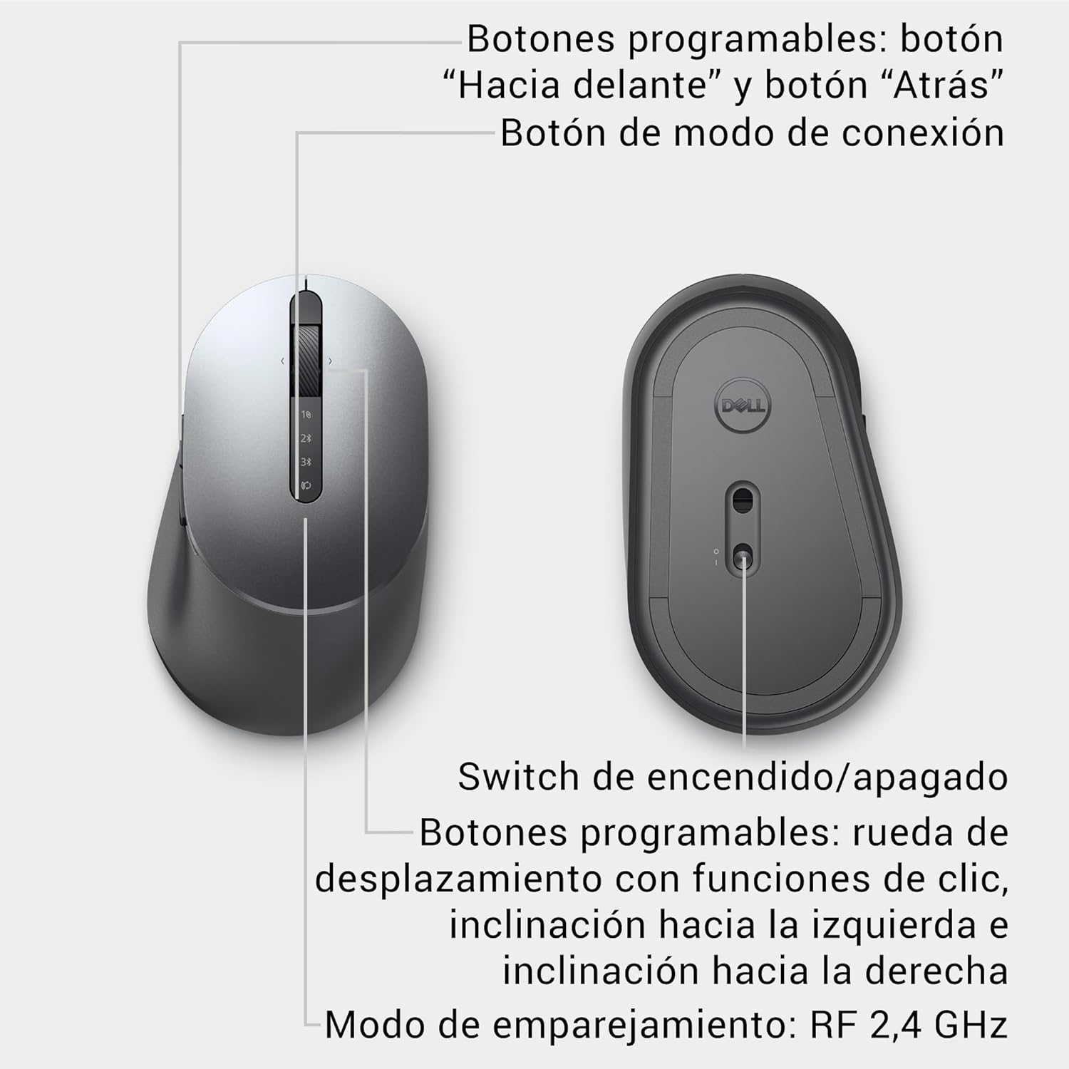 Ratón Inalámbrico Dell MS5320W para múltiples dispositivos Gris Usado - Imagen 6