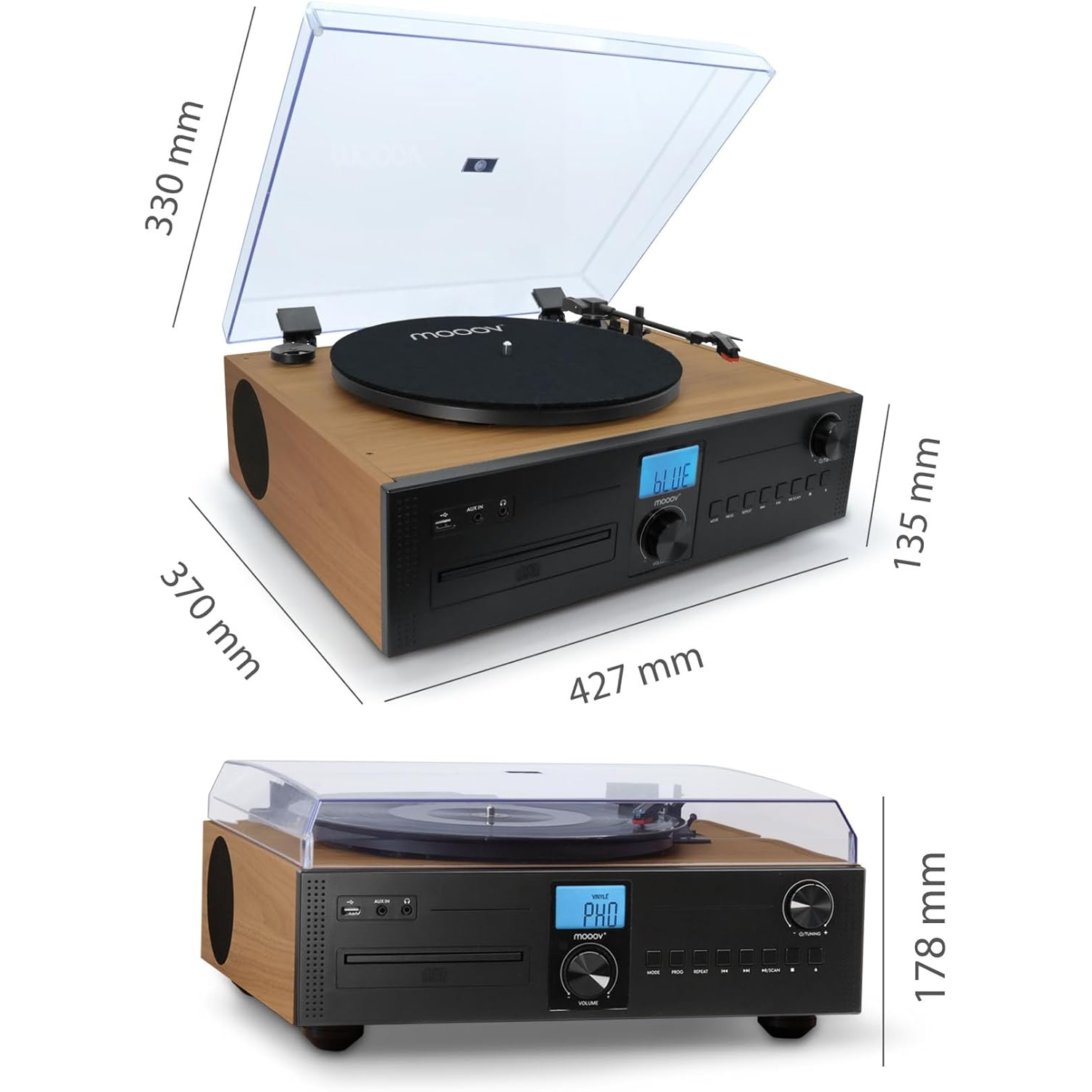 Microcadena Mooov 477365 HiFi Estéreo 50W con Tocadiscos, CD, Bluetooth, FM, USB - Imagen 6