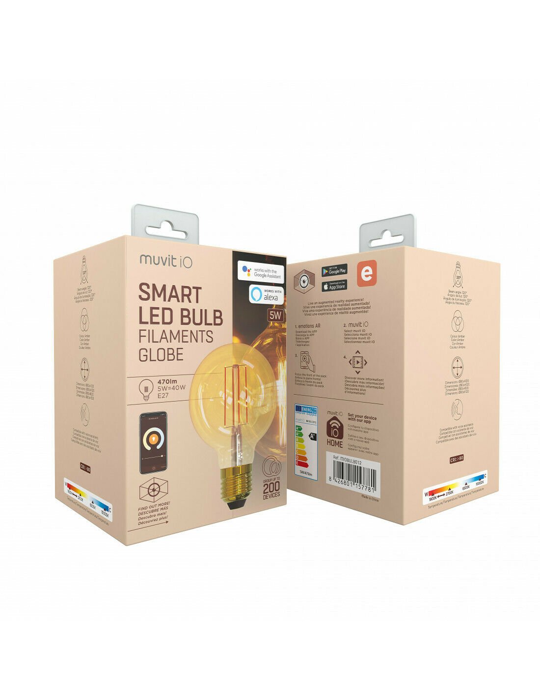 Bombilla Inteligente Muvit Filamentos globo E27/ 5W/470lm D80*H120 (NUEVO) - Imagen 2