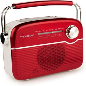 Radio portátil Thomson RT450BTR Radio FM con Bluetooth y Carga Solar Roja