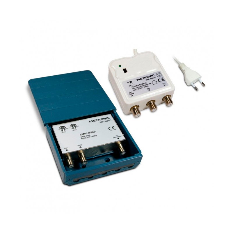 Amplificador de exterior-2 entradas UHF+alimentación Metronic 432171 Usado