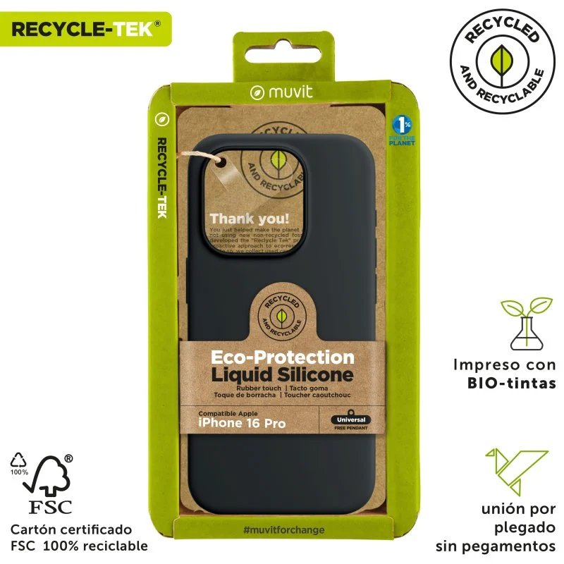 Funda Muvit for Change recycletek Liquid Silicone para Apple Iphone 16 Pro Negra - Imagen 3