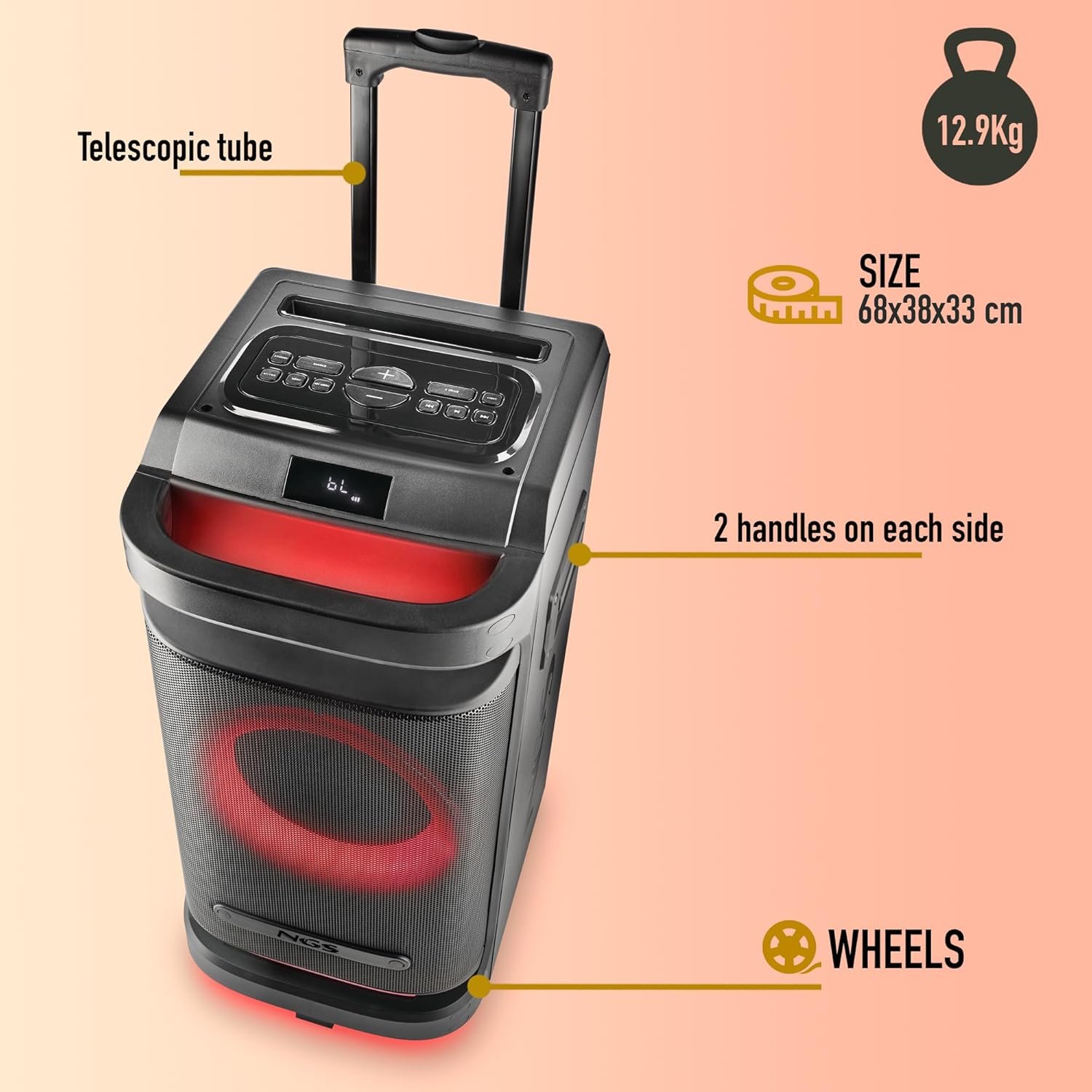 Altavoz NGS Wild Space 1 portátil compatible Bluetooth Subwoofer + Doble Tweeter - Imagen 8