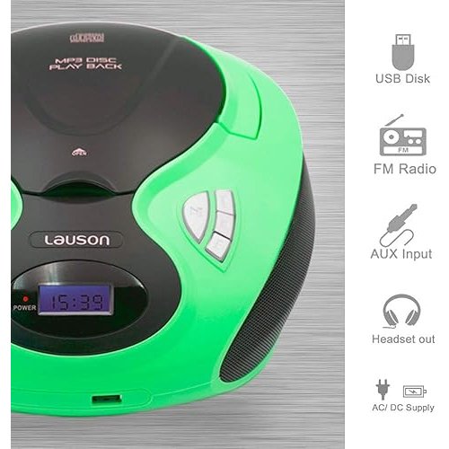Reproductor CD Lauson MX14 Radio FM Reproductor de CD Portátil con USB Verde - Imagen 5