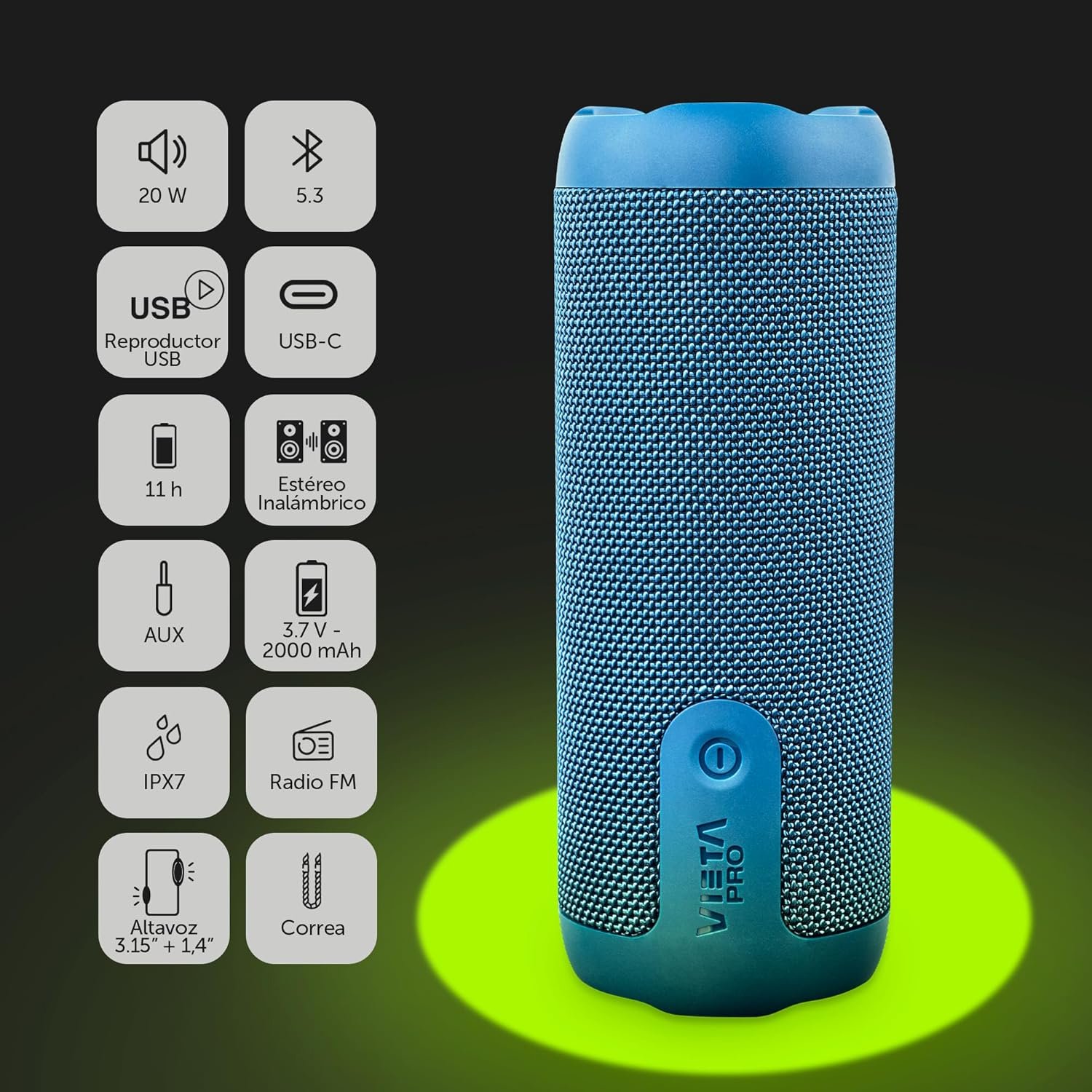 Altavoz inalámbrico Vieta Pro Star 40 W Bluetooth 5.3 IPX 7 Radio FM Azul Usado - Imagen 5