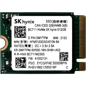 Unidad de estado solido SSD SK Hynix BC711 NVMe PCIe M.2 2230 512 GB
