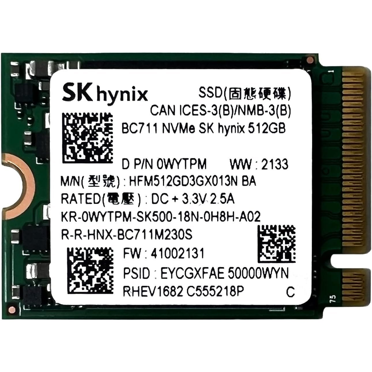 Unidad de estado solido SSD SK Hynix BC711 NVMe PCIe M.2 2230 512 GB