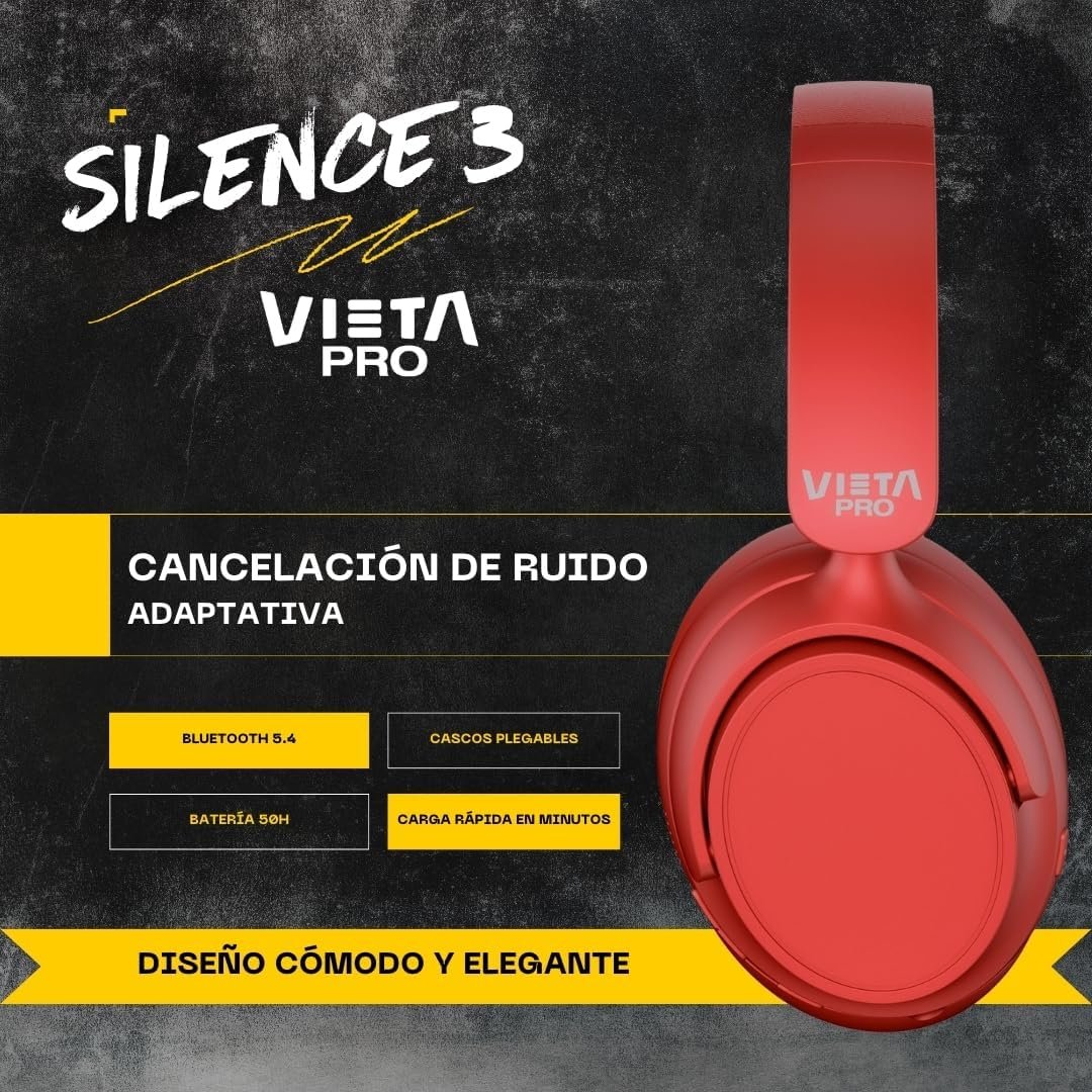 Auriculares inalámbricos Vieta Pro Silence 3 Noise Cancelling Rojos Usado - Imagen 4