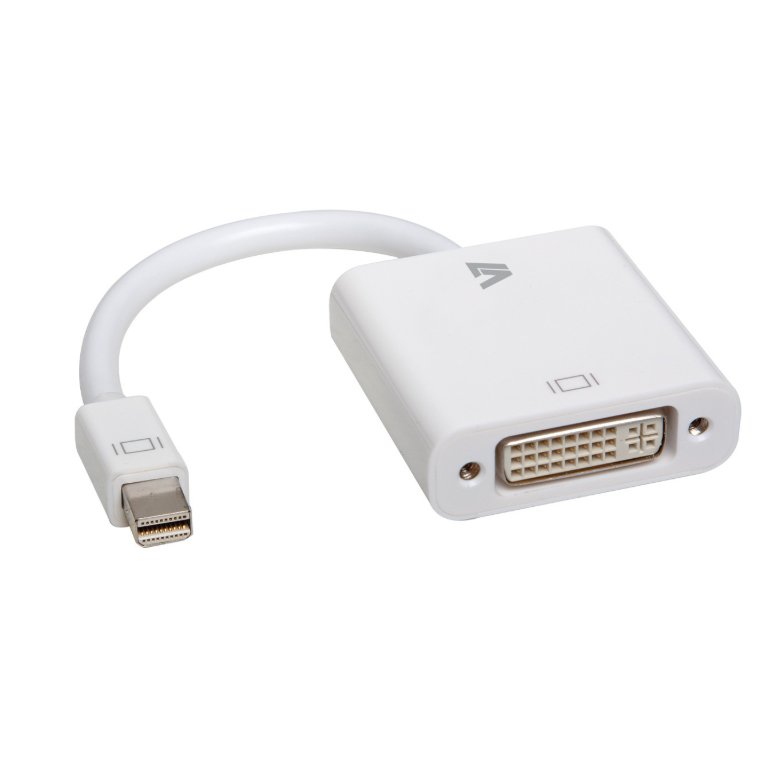 Adaptador V7 blanco de vídeo con conector Mini DisplayPort macho a DVI-I hembra