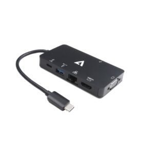 Adaptador V7 de vídeo USB-C macho a 2 USB 3.0/RJ45/HDMI/VGA/USB negro
