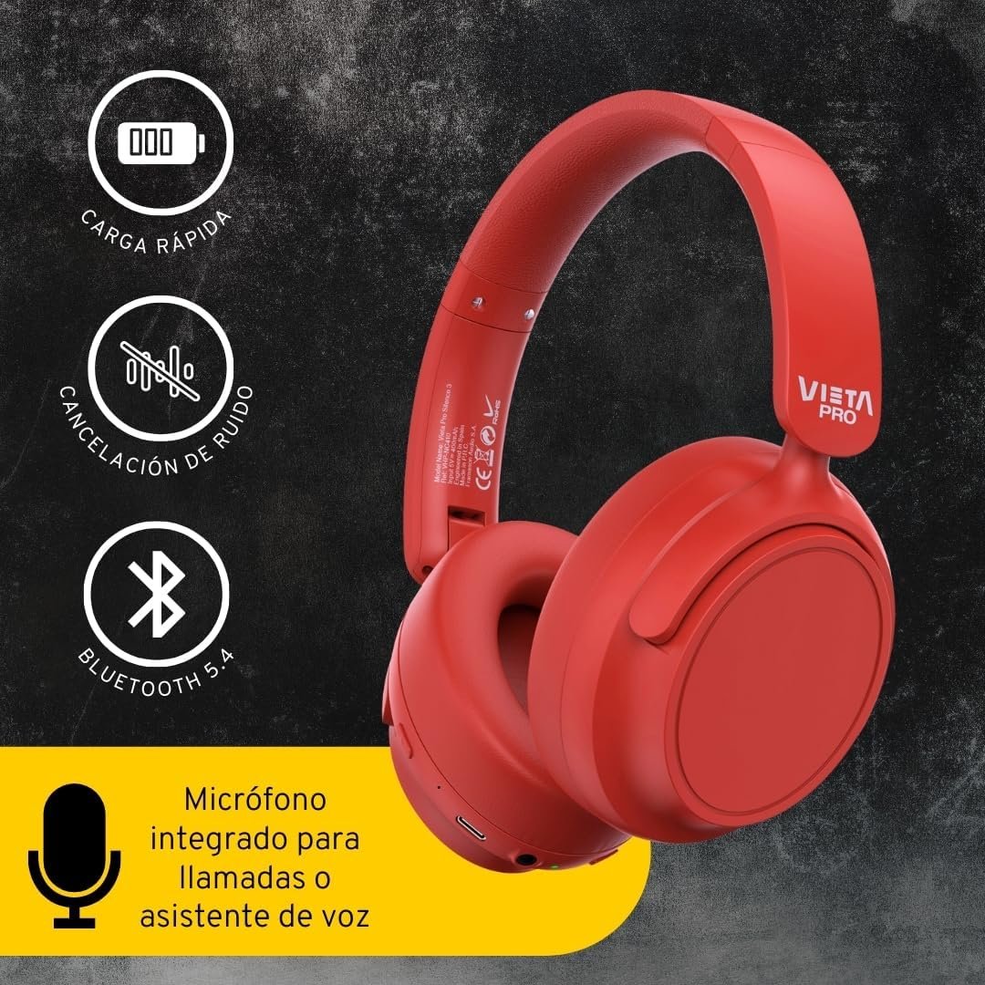 Auriculares inalámbricos Vieta Pro Silence 3 Noise Cancelling Rojos Usado - Imagen 3