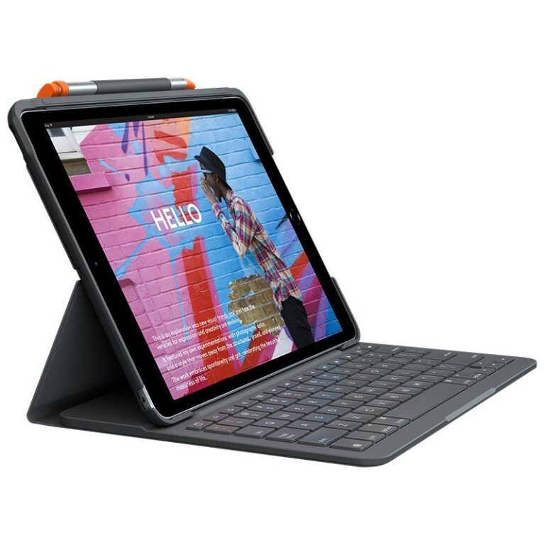 Funda con Teclado Logitech Slim Folio Bluetooth Gris para iPad 7/8 Gen. Usada