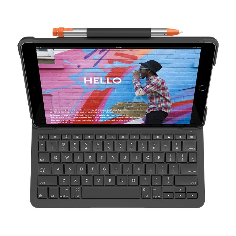 Funda con Teclado Logitech Slim Folio Bluetooth Gris para iPad 7/8 Gen. Usada - Imagen 5