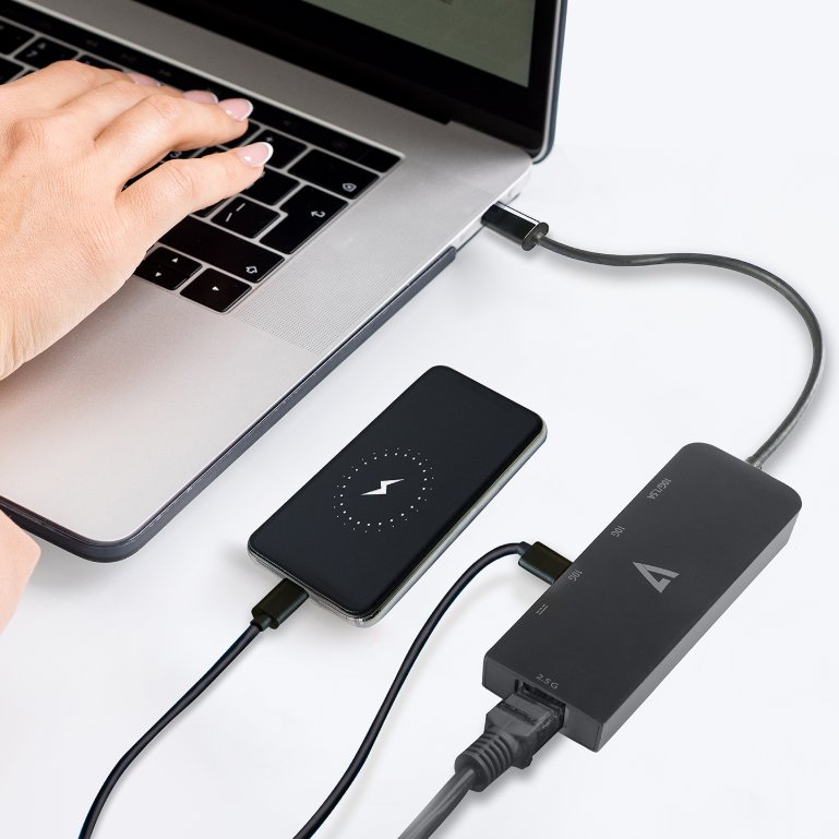 Adaptador Ethernet Metronic V7UCRJ25GHUB-BLK USB-C macho a USB A hembra x 2 - Imagen 4