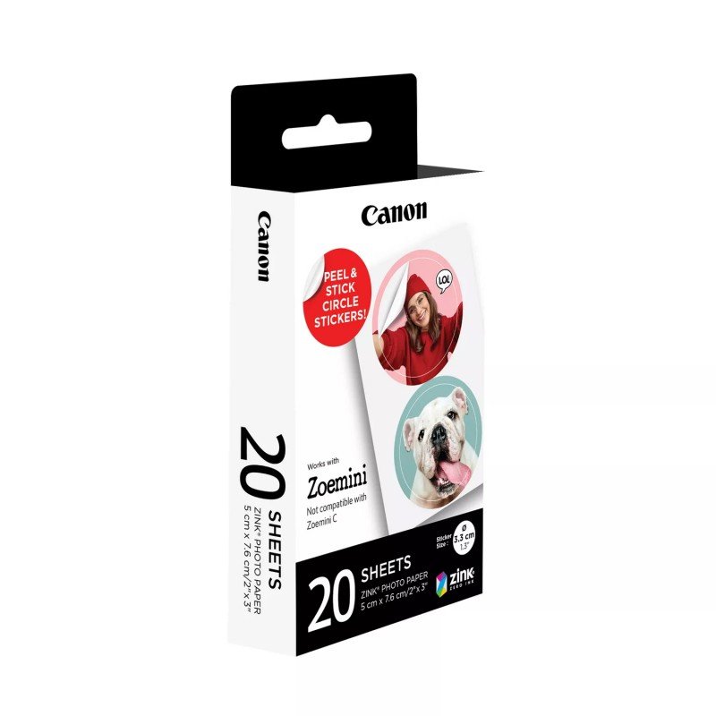 Papel fotográfico circular Canon Zinkpaper ZP2030-2C 20 Pegatinas - Imagen 3