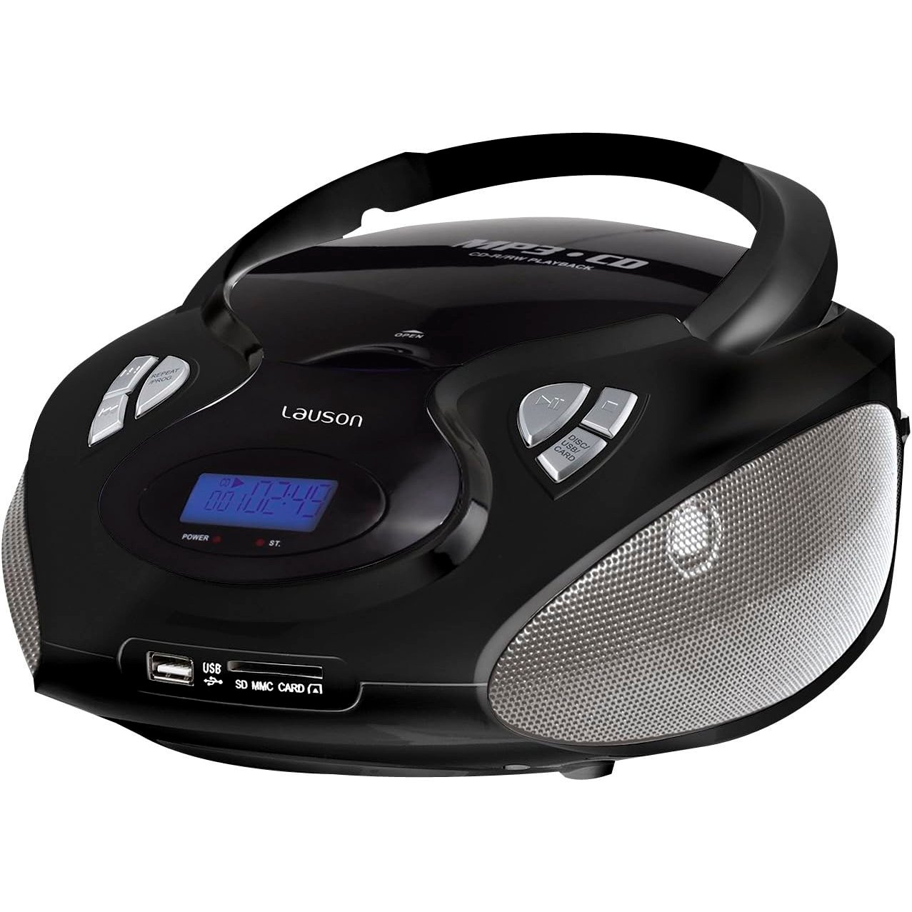 Reproductor CD Lauson CP435 Boombox FM/AM USB Lector de tarjetas SD negro
