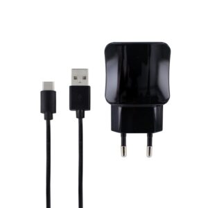 Cargador de pared Mooov con 2 puertos USB-A+cable USB-A/USB-C de 1 m negro