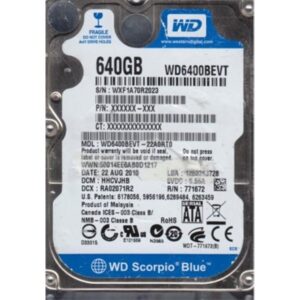 Disco Duro WD Scorpio Blue 640GB WD6400BEVT 2,5'' SATA 5400RPM Usado