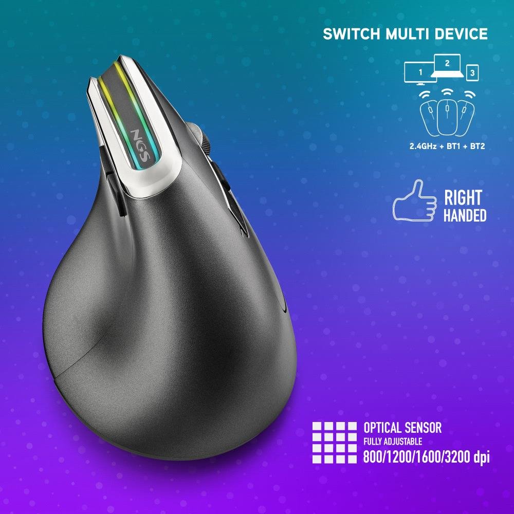 Ratón Inalámbrico NGS EVO KARMA ergonómico vertical con luces LED - Imagen 7