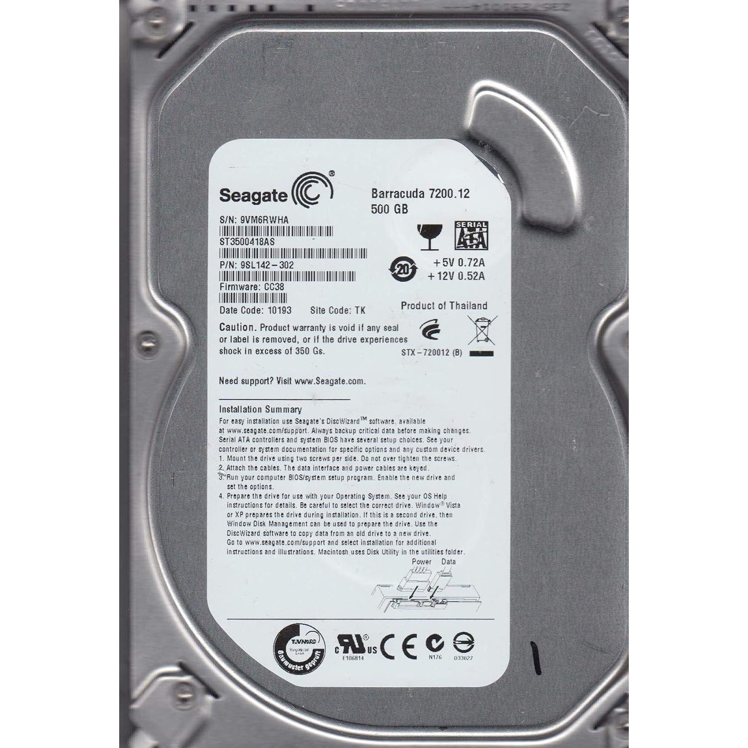 Disco Duro Seagate Barracuda 500GB SATA 3,5" 7200RPM ST3500418AS Usado