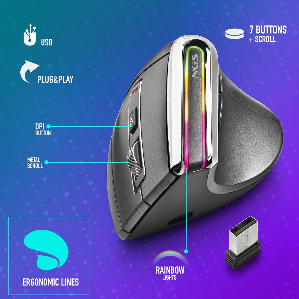 Ratón Inalámbrico NGS EVO KARMA ergonómico vertical con luces LED - Imagen 5